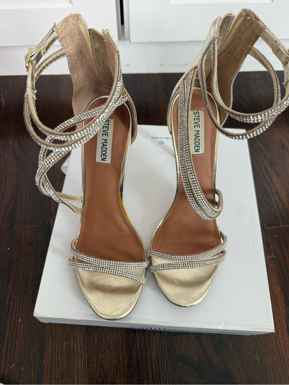 Steve Madden Gold Rhinestone Wrap Ankle Heels